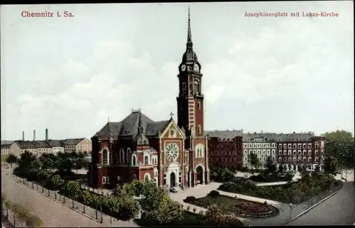 Ak Chemnitz in Sachsen, Josephinenplatz, Lukas-Kirche