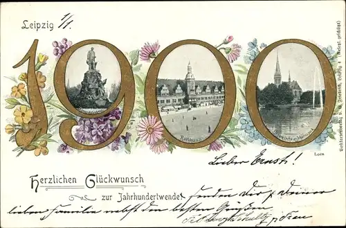 Jahreszahlen Ak Leipzig in Sachsen, 1900, Denkmal, Rathaus, Lutherkirche