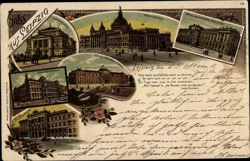 Litho Leipzig in Sachsen, Reichsgericht, Universitätsbibliothek, Kunstakademie, Gewerbeschule