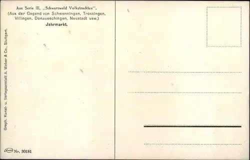 Ak Serie III, Schwarzwald Volkstrachten, Jahrmarkt, Puppentheater, Karussell, Papagei