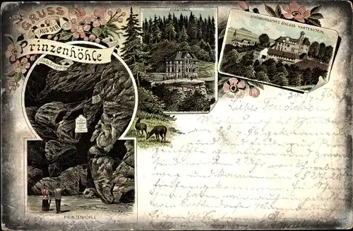 Litho Hartenstein im Erzgebirge Sachsen, Prinzenhöhle, Forsthaus, Schloss Hartenstein
