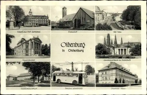 Ak Oldenburg in Oldenburg, Bahnhof, Schloss, Staatsministerium, Churchill Haus, Trollibus, Theater