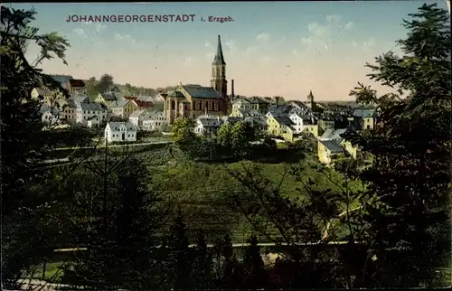 Ak Johanngeorgenstadt im Erzgebirge, Teilansicht, Kirche