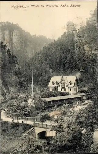 Ak Porschdorf Bad Schandau an der Elbe, Waltersdorfer Mühle, Polenztal, Sächsische Schweiz