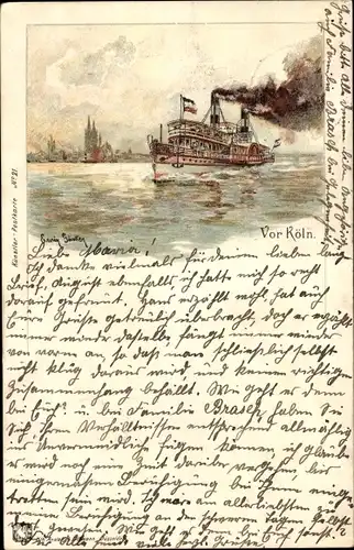 Künstler Ak Köln am Rhein, Dampfer, Dom