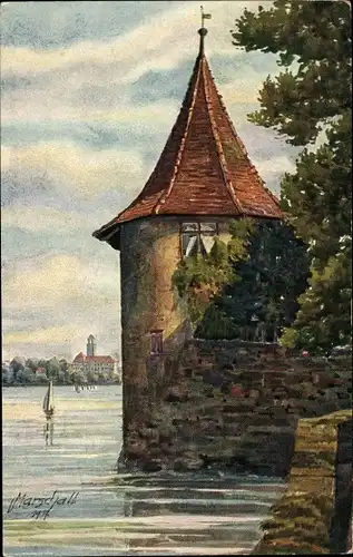 Künstler Ak Marschall, J., Lindau in Bodensee Schwaben, Pulverturm, Bad Schachen