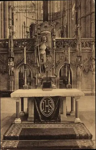 Ak Magdeburg an der Elbe, Dom, Liturgiealtar, Mauritius-Statue