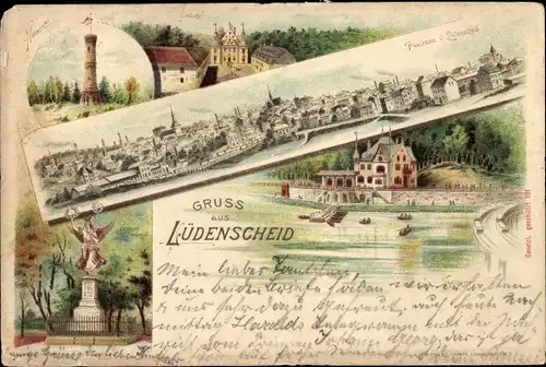 Litho Lüdenscheid im Märkischen Kreis, Turm, Denkmal, Panorama