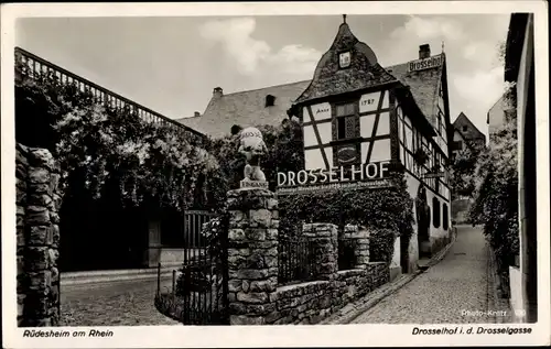 Ak Rüdesheim an der Nahe, Drosselhof, Drosselgasse, Fachwerkhaus