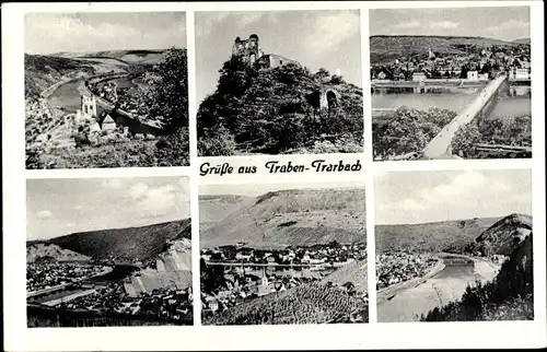 Ak Traben Trarbach an der Mosel, Teilansichten, Brücke, Ruine