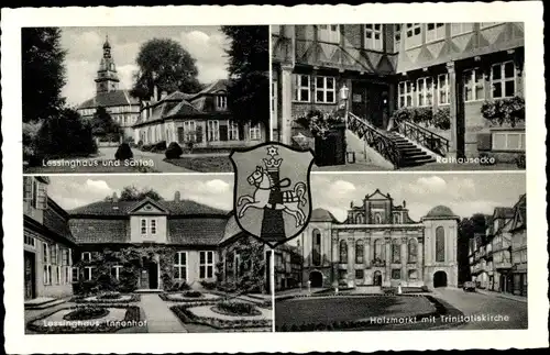 Wappen Ak Wolfenbüttel in Niedersachsen, Lessinghaus, Schloss, Rathausecke, Holzmarkt