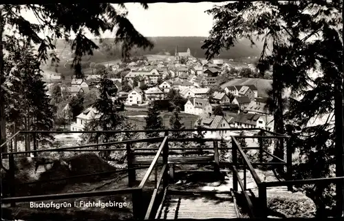 Ak Bischofsgrün im Fichtelgebirge, Totalansicht, Hügelfelsen