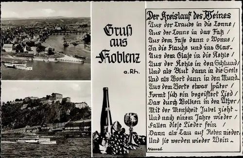 Ak Koblenz am Rhein, Weinflasche, Glas, Der Kreislauf des Weines