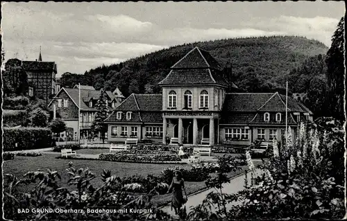 Ak Bad Grund im Harz, Badehaus, Kurpark