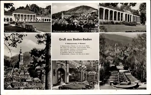 Ak Baden Baden am Schwarzwald, Trinkhalle, Kurhaus, Merkur, Paradies, Gedicht