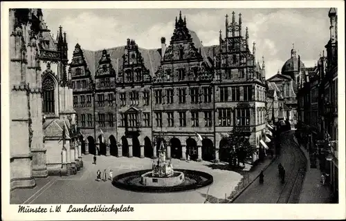 Ak Münster in Westfalen, Lambertikirchplatz, Brunnen