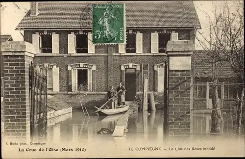 Ak Compiègne Oise, Überschwemmung 1910, Le Clos des Roses überschwemmt