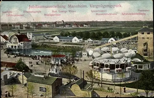 Ak Mannheim in Baden Württemberg, Jubiläumsausstellung, Vergnügungspark, Karussell, Wasserrutsche