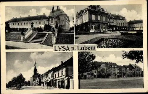 Ak Lysá nad Labem Lissa Elbe Mittelböhmen, Schloss, Markt, Kirche, Gebäude