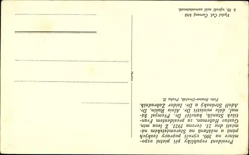 Ak Tomáš Garrigue Masaryk, Tschechoslowakischer Präsident, 21. Juni 1921, Habrman, Stanke, Samal