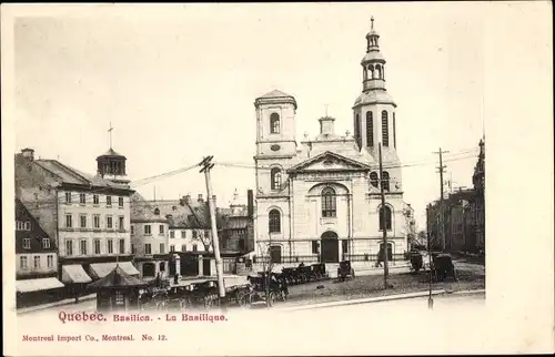 Ak Québec Kanada, Basilika, Kirche, Außenansicht, Pferdekutschen