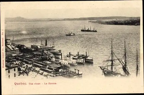 Ak Québec Kanada, der Fluss, Hafen