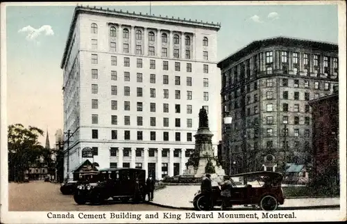 Ak Montreal Quebec Kanada, Kanada Zementgebäude und King Edward Monument