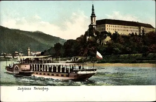 Ak Děčín Tetschen Bodenbach Elbe Reg. Aussig, Elbdampfer, Schloss