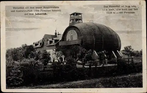 Ak Javorník Jaberlich Berg Region Reichenberg, Riesenfaß mit neuem Aussichtsturm