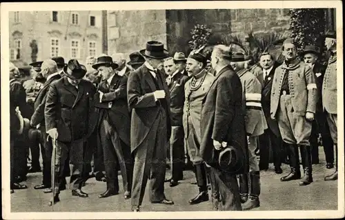 Ak Präsident Tomáš Garrigue Masaryk, 1926, Dr. Schreiner, Bürgermeister von Prag Dr. Baxou