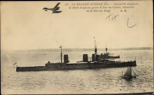 Ak Britisches Kriegsschiff, Britische Marine, Militärflugzeug