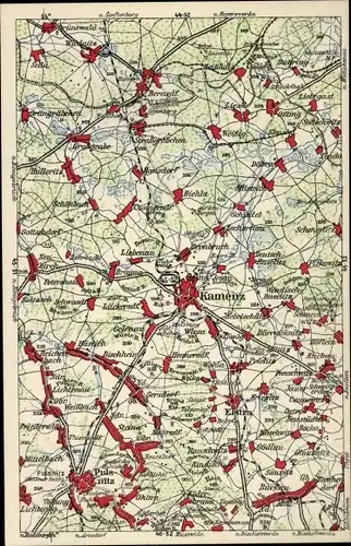 Landkarten Ak Kamenz in Sachsen, Elstra, Pulsnitz, Großgrabe