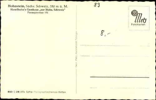 Ak Hohnstein Sächsische Schweiz, Haselhuhns Gasthaus zur Sächsischen Schweiz