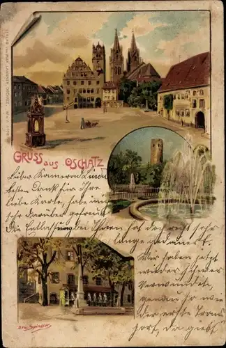 Litho Spindler, Erwin, Oschatz in Sachsen, Kirche, Marktplatz, Denkmal