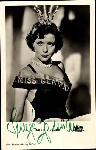 Ak Schauspielerin Sonja Ziemann, Portrait, Autogramm, Miss Germany, FBZ Verlag