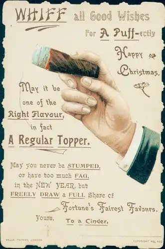 Ak Glückwunsch Weihnachten, Männliche Hand, Zigarre, Werbung