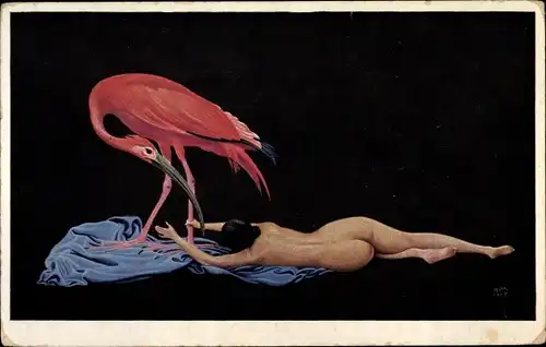 Künstler Ak Müller, Richard, Der rote Ibis, Frauenakt