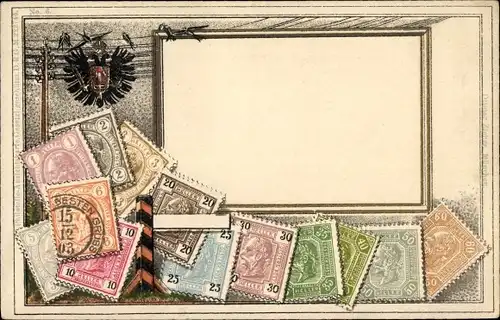 Briefmarken Ak Wappen, Schwarzer Adler, Schwalben