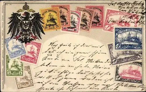 Präge Wappen Briefmarken Ak Deutsch Südwestafrika, Schwarzer Adler
