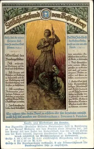 Künstler Ak Steinhausen, W., Sittlichkeitsbund vom Weißen Kreuz, Ritter, Drache, Wappen