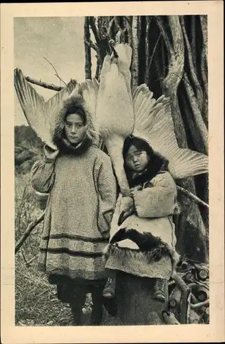 Ak Alaska, Chez les Esquimaux, Eskimo Kinder, erlegte Gans