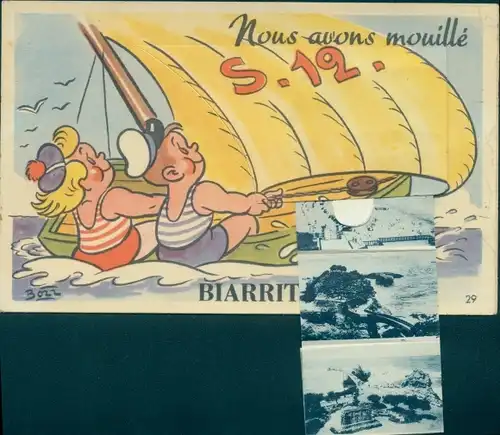 Leporello Ak Biarritz Pyrénées Atlantiques, Vue générale, La Plage, Segelboot