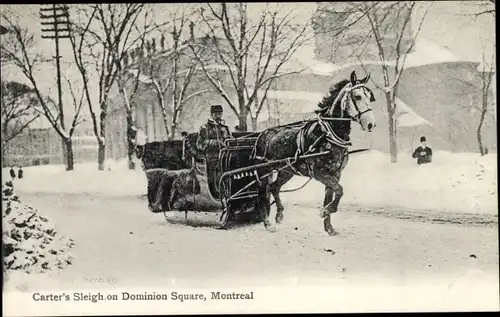 Ak Montreal Quebec Kanada, Carters Schlitten am Dominion Square
