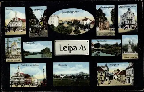 Ak Česká Lípa Böhmisch Leipa Region Reichenberg, Polzen, Langegasse, Rathaus, Marktplatz