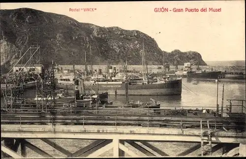 Ak Gijón Asturien Spanien, Großer Hafen von Musel