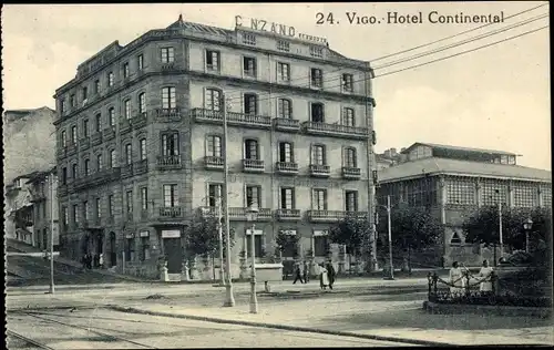 Ak Vigo Galicien Spanien, Hotel Continental, Straßenpartie