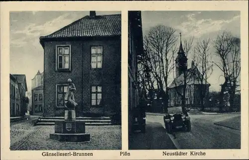 Ak Plön am See Holstein, Gänselieselbrunnen, Neustädter Kirche