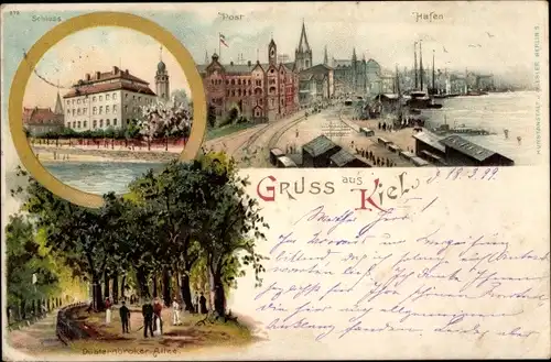 Litho Kiel, Hafen, Post, Schloss, Düsternbrooker Allee