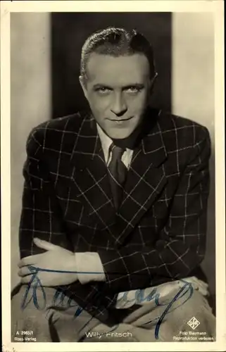 Ak Schauspieler Willy Fritsch, Portrait, Ross 2955/1, UFA, Autogramm