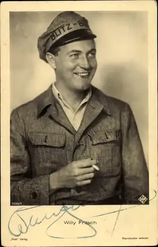 Ak Schauspieler Willy Fritsch, Portrait, Blitz-Bote, Filmkostüm, Zigarette, Autogramm